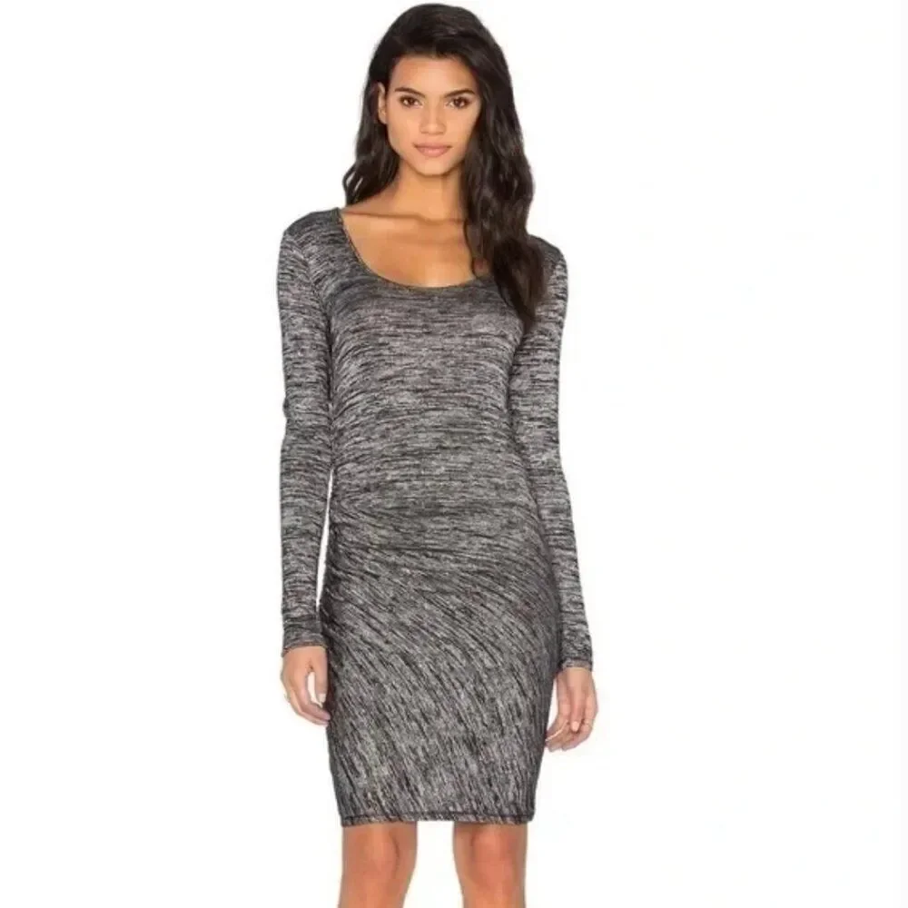 Rag & bone Twist Ruched Long Sleeve Bodycon Mini Dress in Heathered Black Small